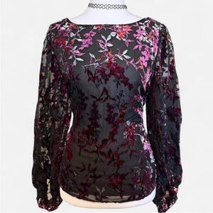 LOFT Black and Pink Floral Blouse